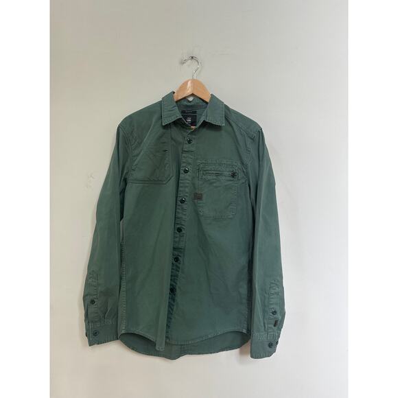 G Star Raw Button Up Tactical Olive Green Button Up Shirt Zippered Pocket - Picture 1 of 6